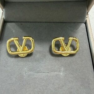 Gold Tone Logo Stud Earrings - V Motif